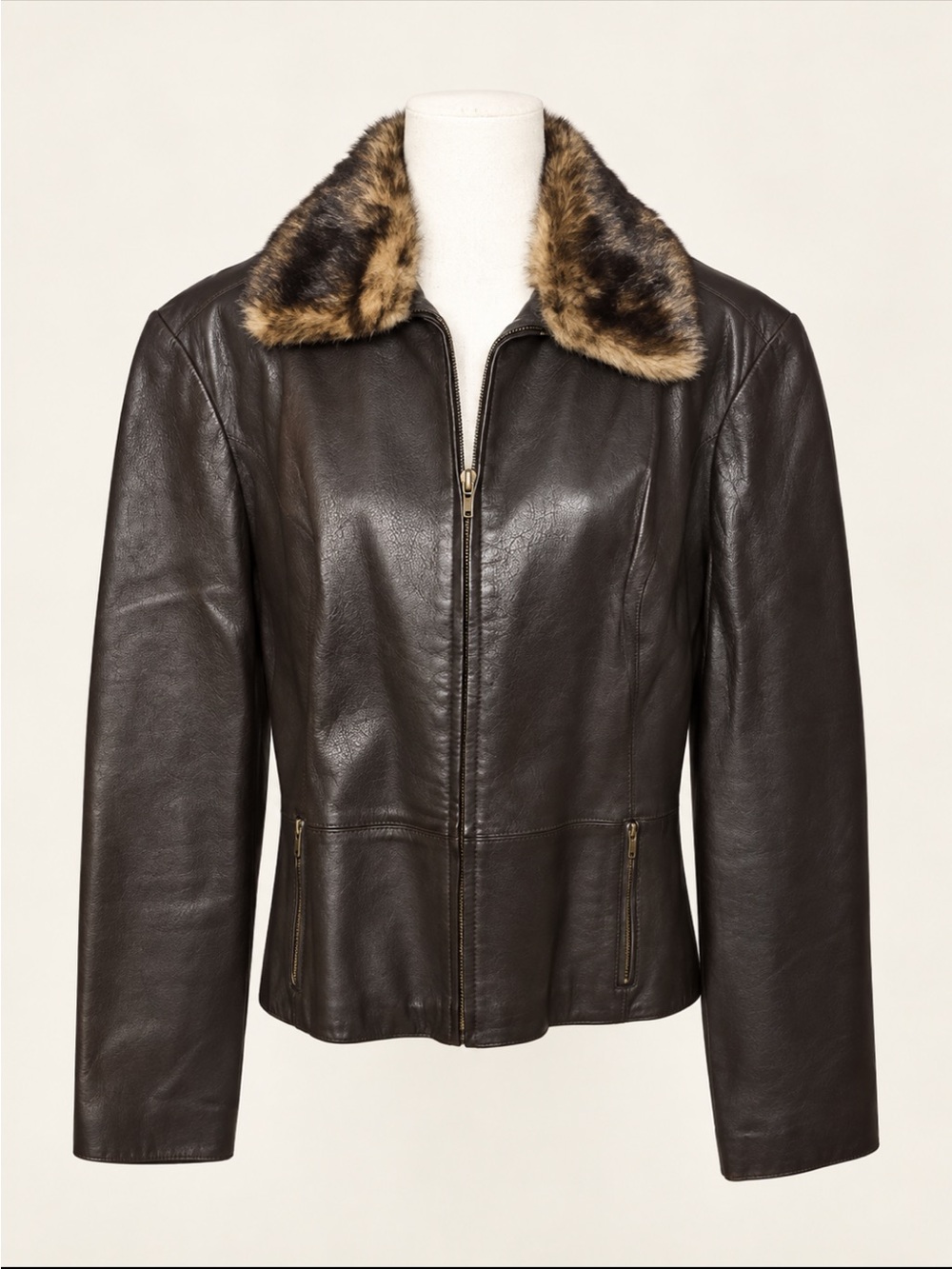 Women’s Black Leather Jacket with Faux Fur Collar